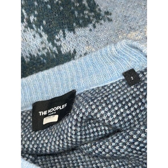 The Kooples Paris Womens Size 2 Intarsia Knit Crewneck Sweater Blue & Grey - Picture 6 of 6